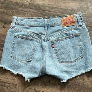 Levi's Light Blue Denim Frayed Hem Shorts